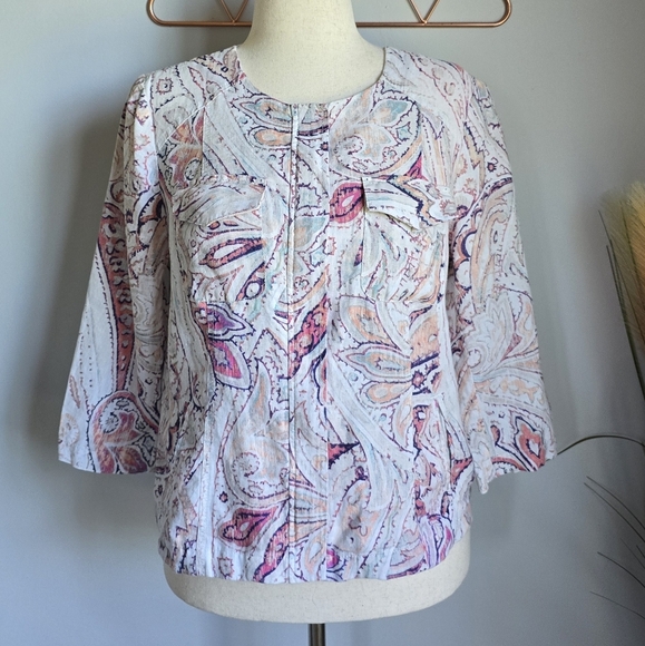 Chico's Paisley Floral Linen Zip Front Shacket Lightweight Jacket Size Medium - Picture 4 of 13